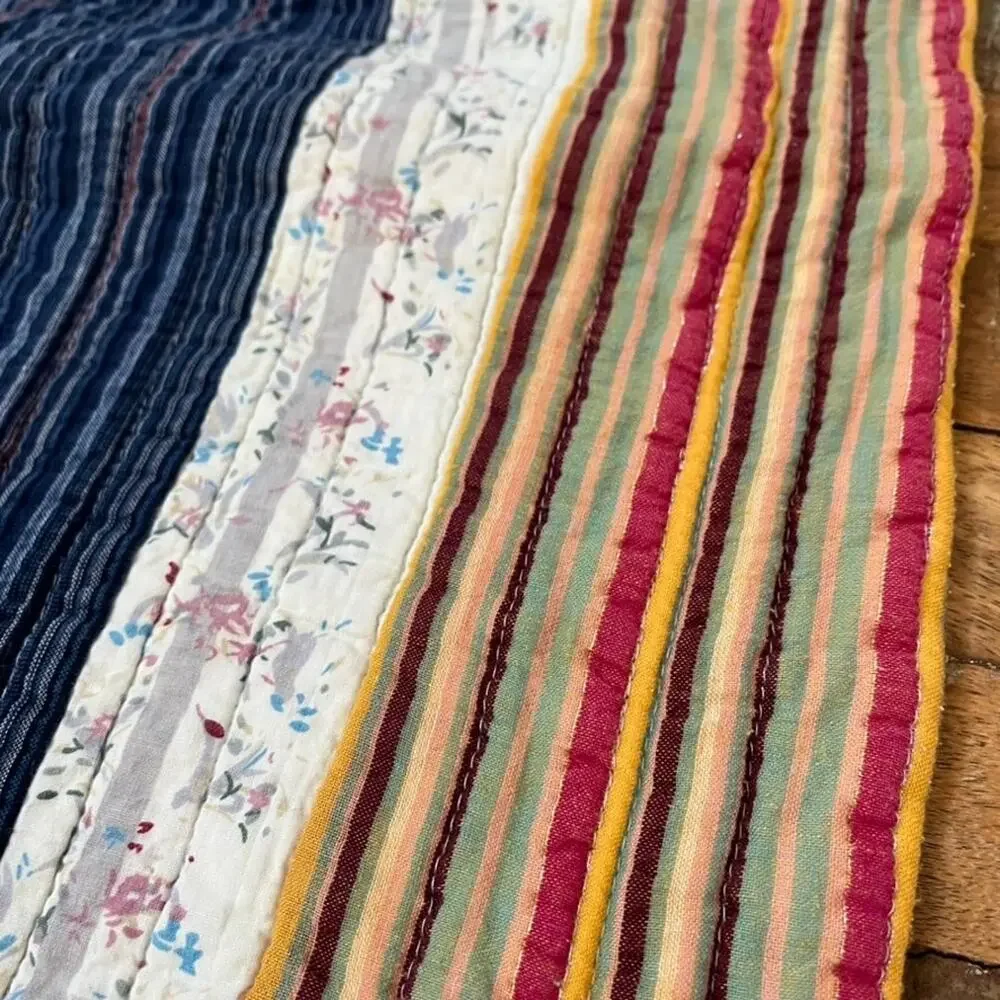 Pier One 1 Set of 2 Standard Pillow Shams Quilted Tie Back Colorful Stripes